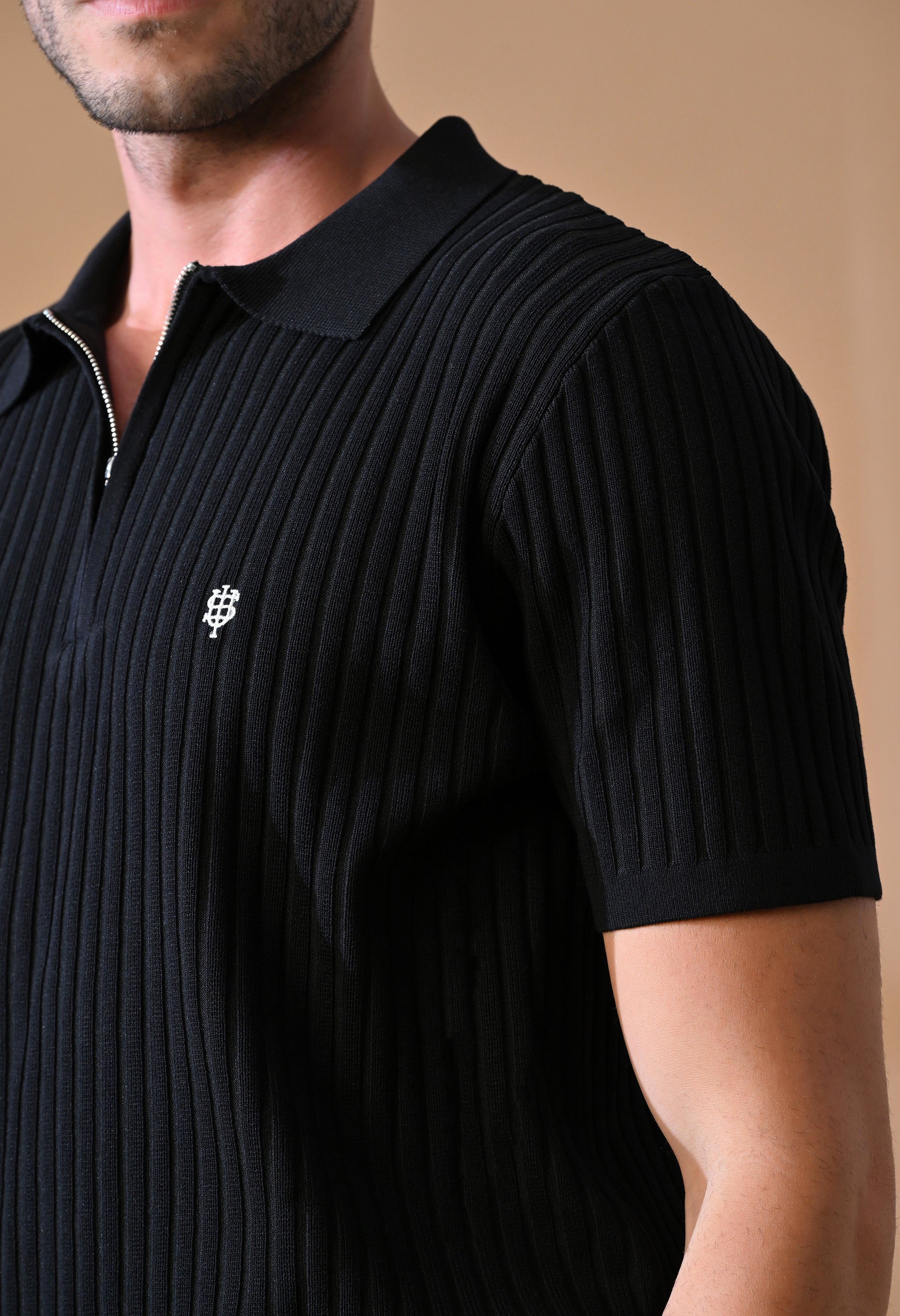 Knitted Zipper Polo with Stripes for Men | Timeless & Durable