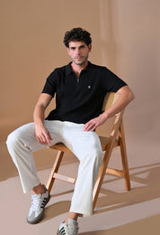 Knitted Zipper Polo with Stripes for Men | Timeless & Durable