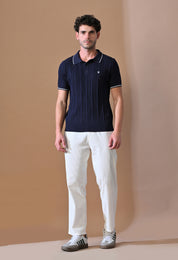Textured Striped Classic Polo with Tipping for Men | Durable Classic Sustainable