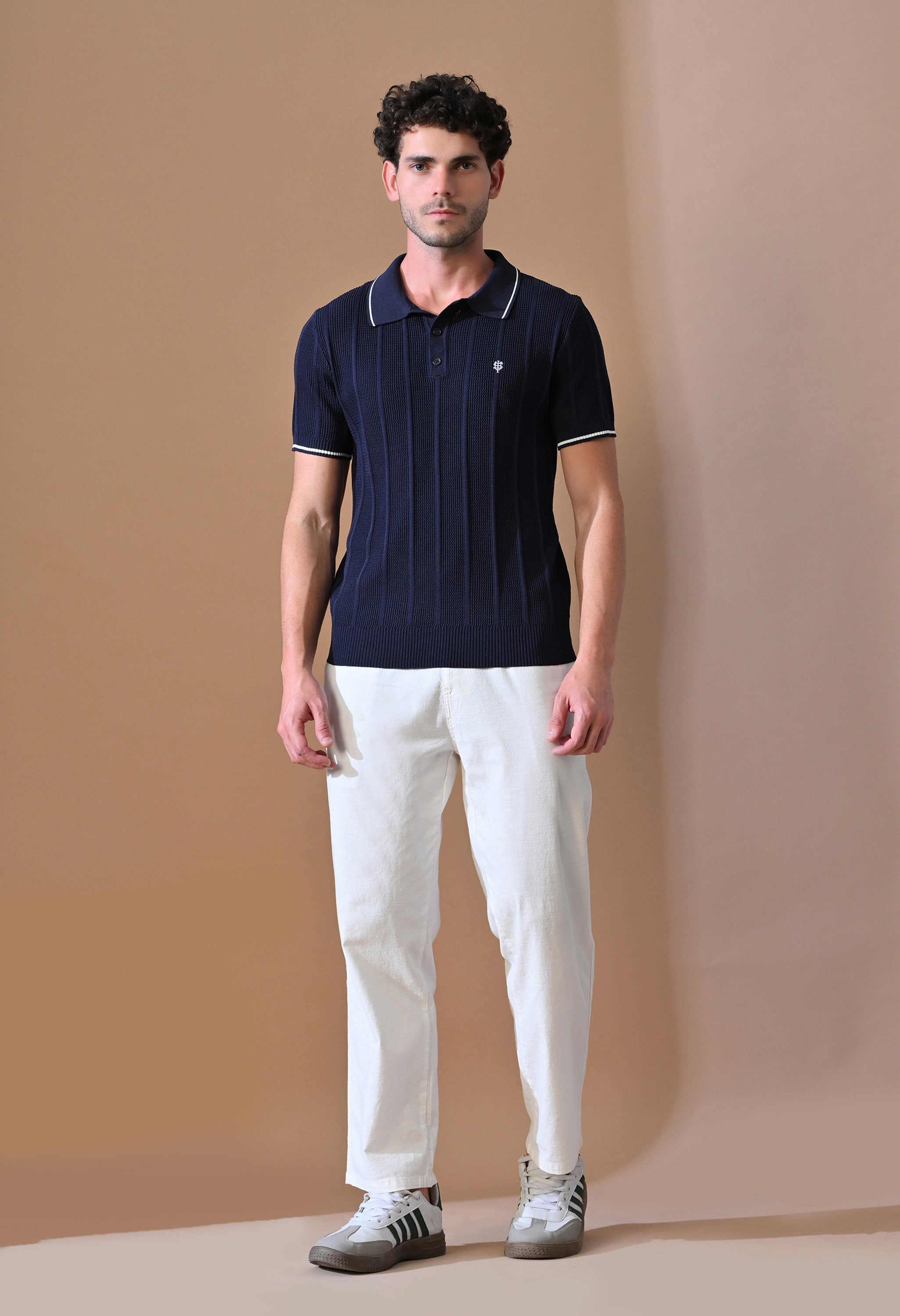 Textured Striped Classic Polo with Tipping for Men | Durable Classic Sustainable