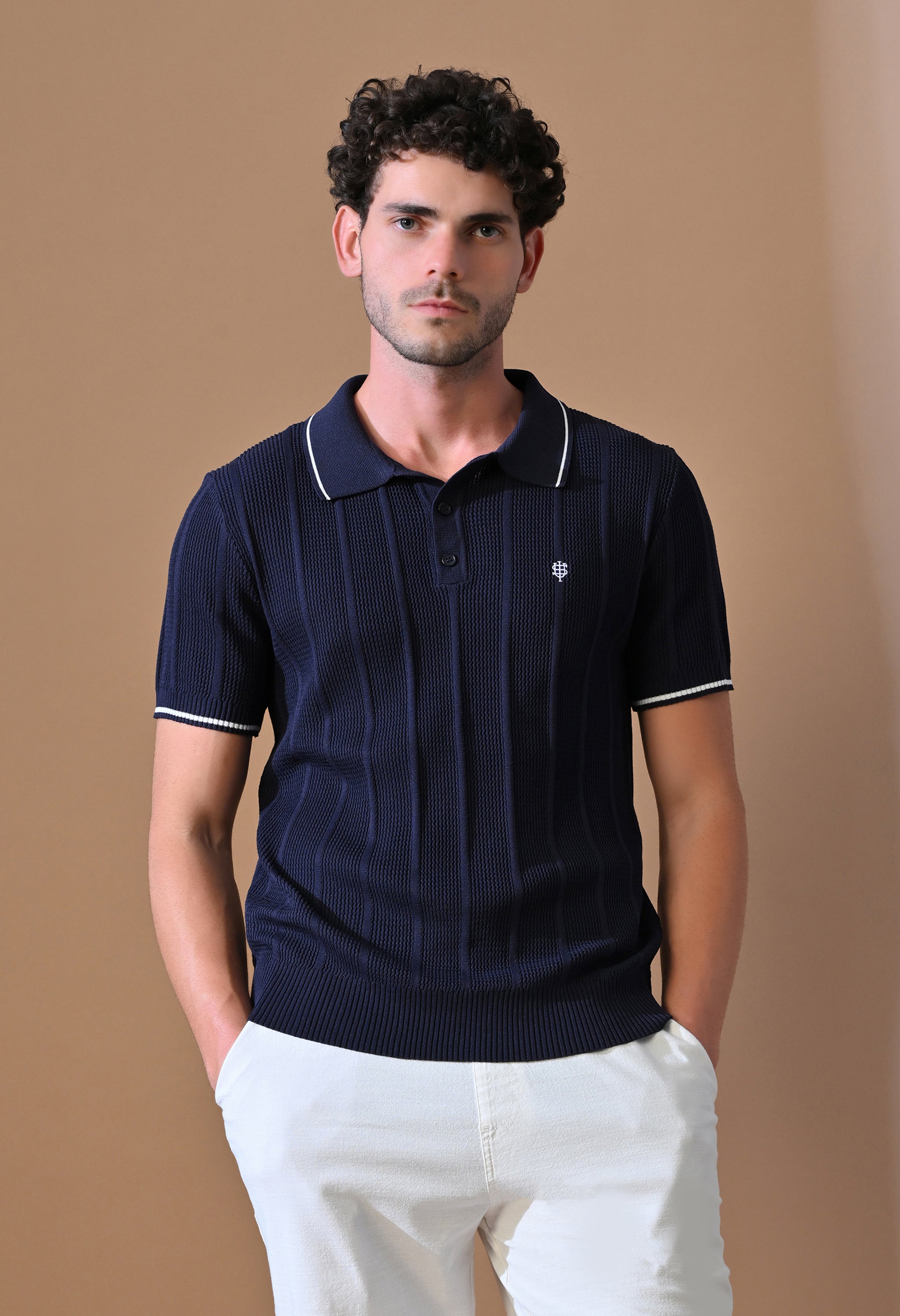 Textured Striped Classic Polo with Tipping for Men | Durable Classic Sustainable