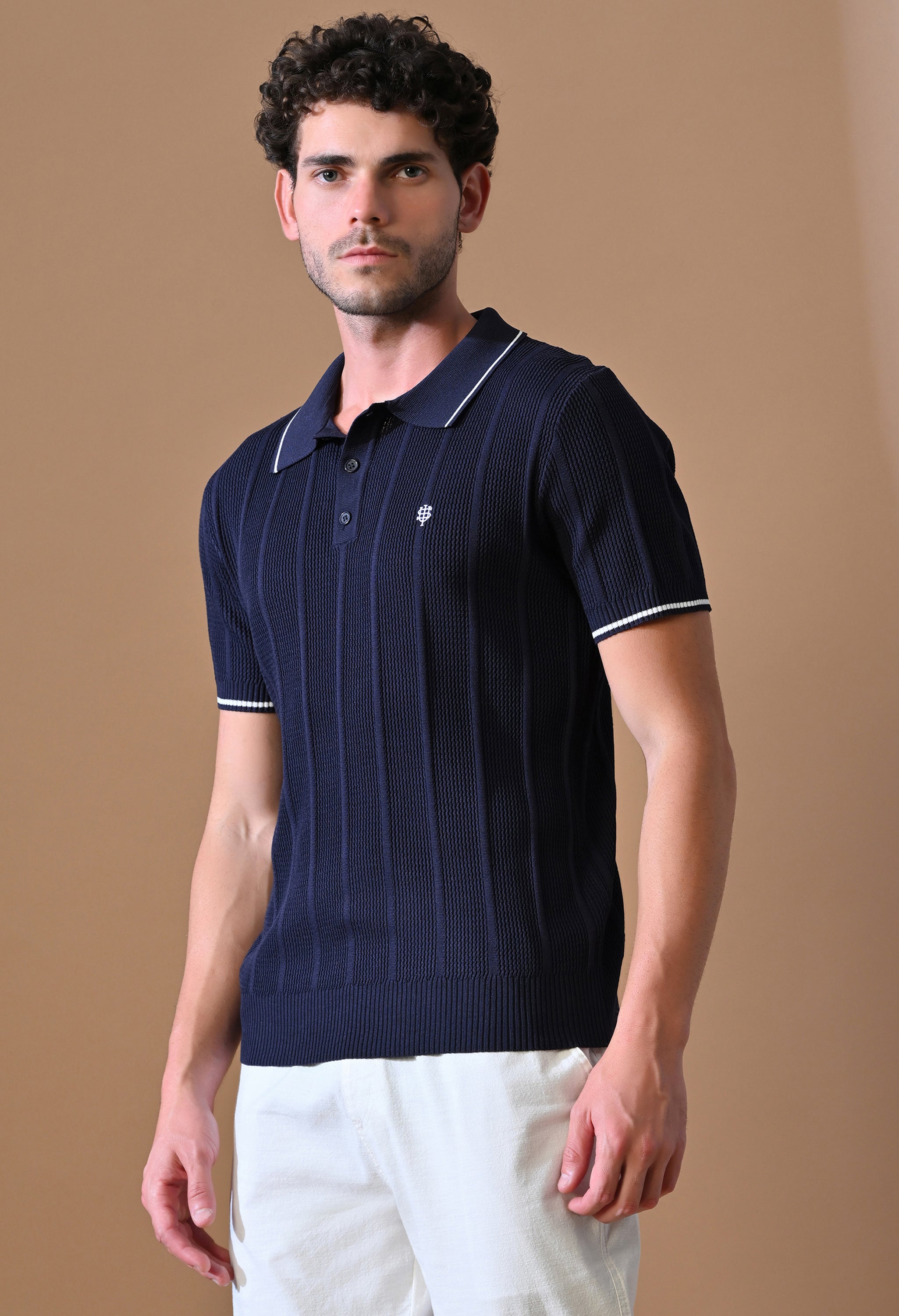 Textured Striped Classic Polo with Tipping for Men | Durable Classic Sustainable