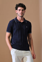 Textured Striped Classic Polo with Tipping for Men | Durable Classic Sustainable