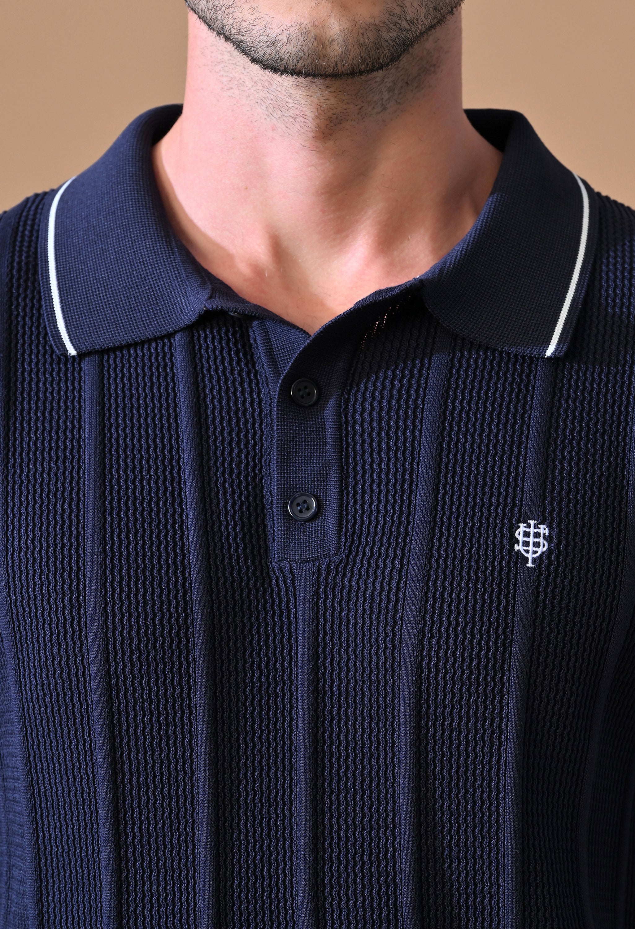 Textured Striped Classic Polo with Tipping for Men | Durable Classic Sustainable