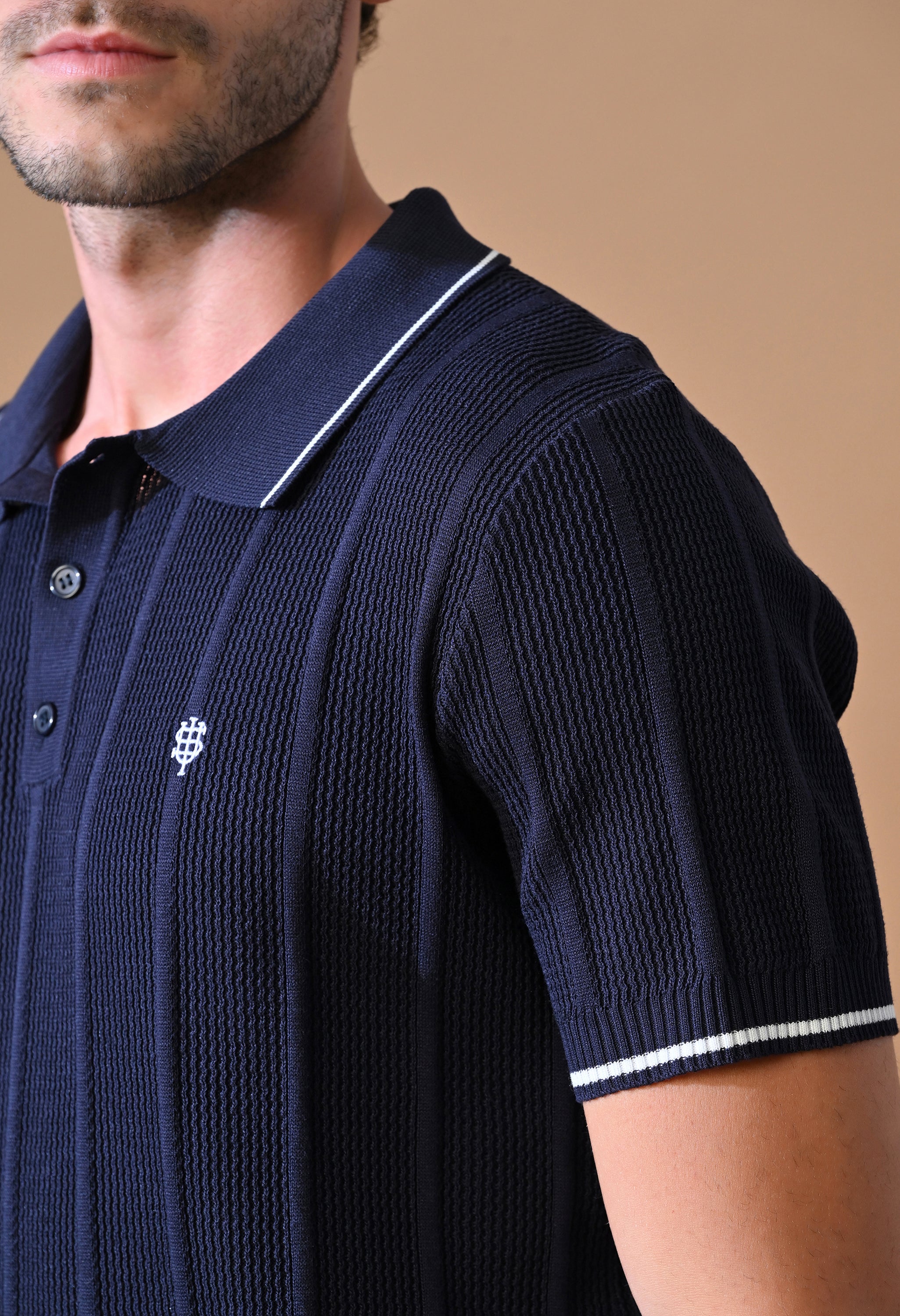 Textured Striped Classic Polo with Tipping for Men | Durable Classic Sustainable