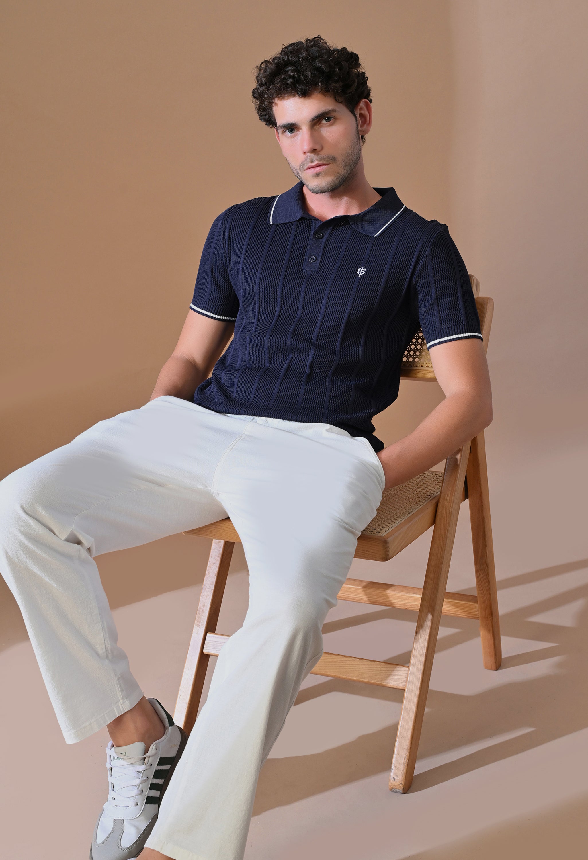 Textured Striped Classic Polo with Tipping for Men | Durable Classic Sustainable
