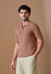 Knitted Textured Zipper Polo for Men