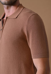 Knitted Textured Zipper Polo for Men