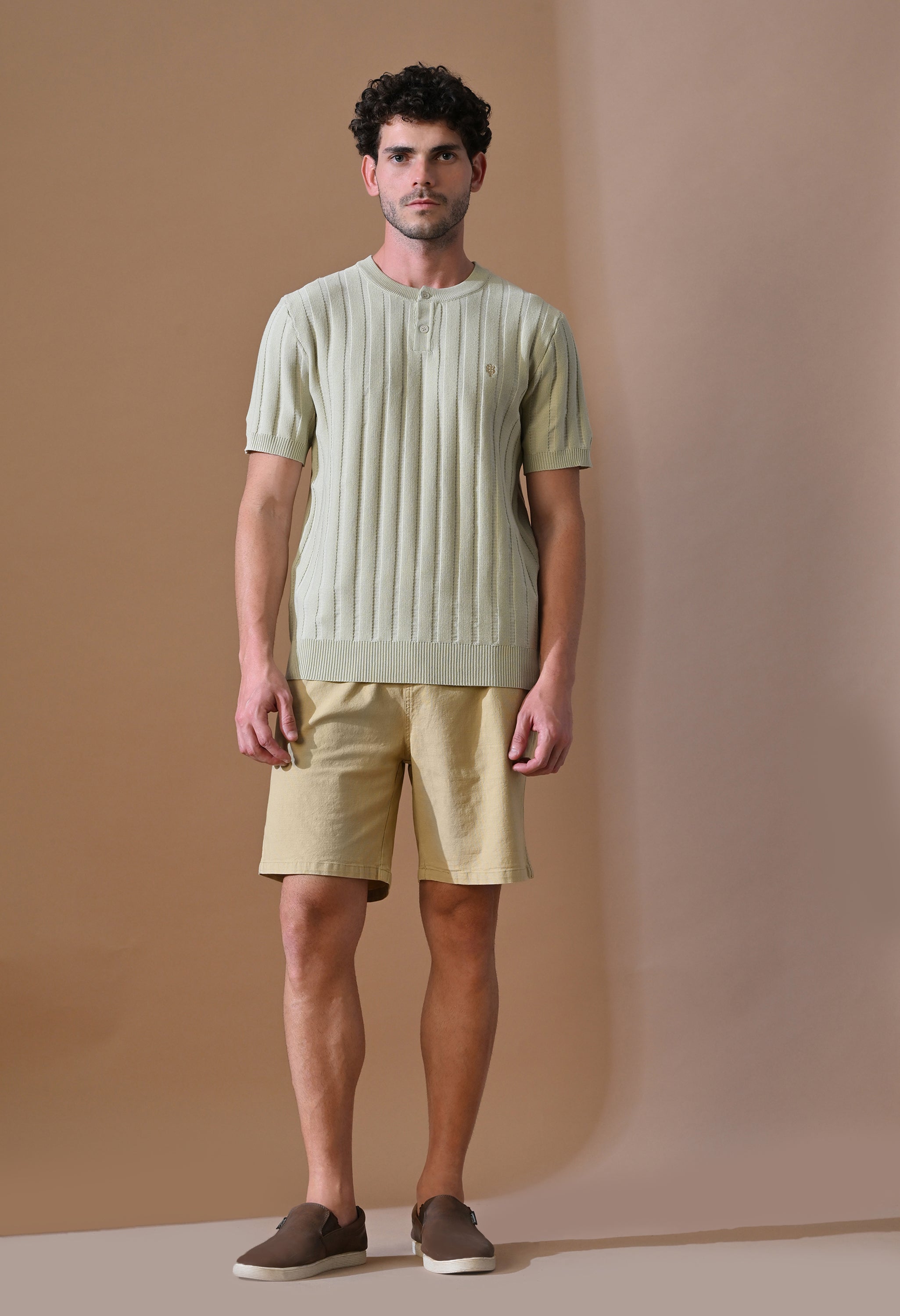 Classic Knitted Henley with Stripes for Men