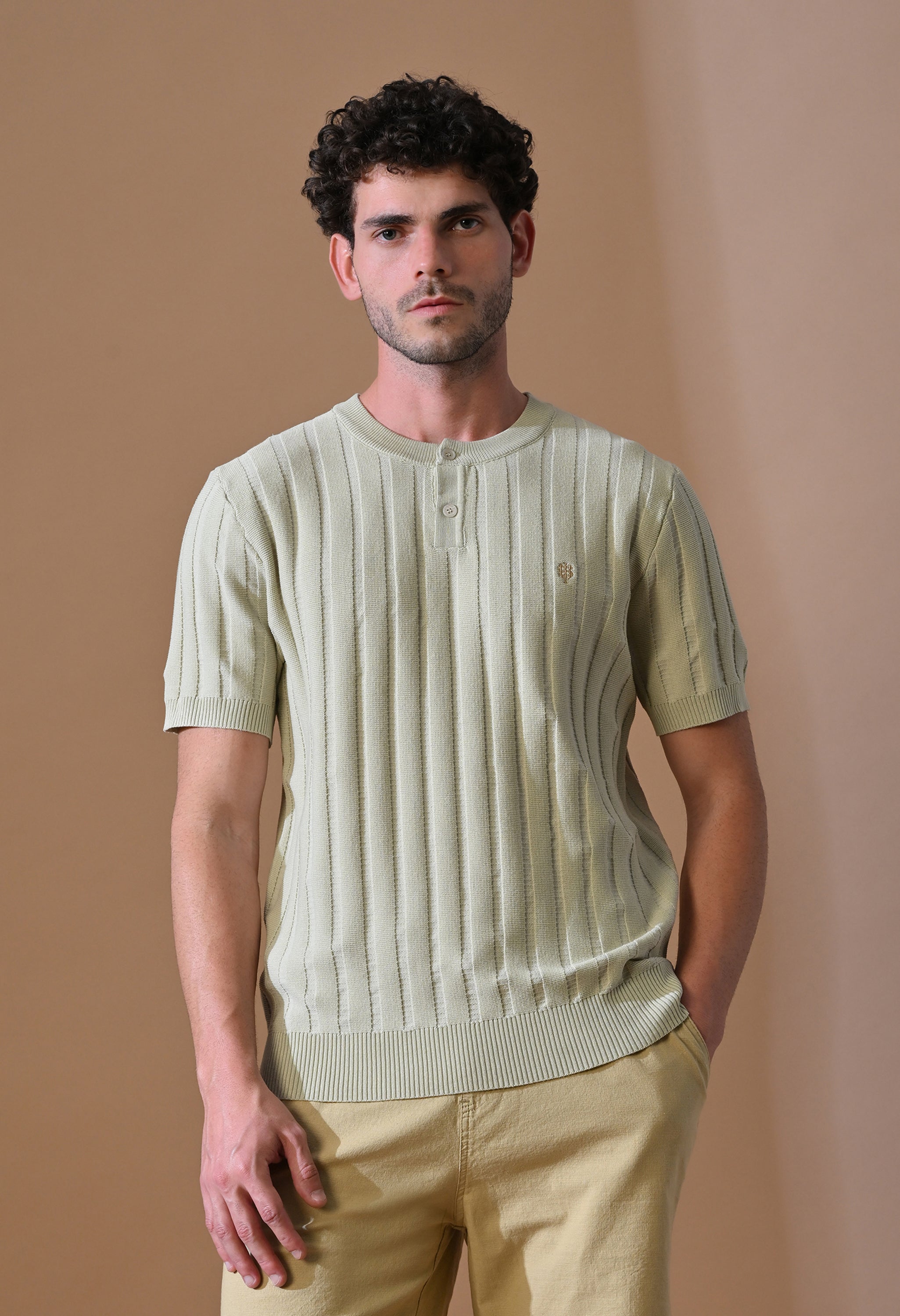 Classic Knitted Henley with Stripes for Men