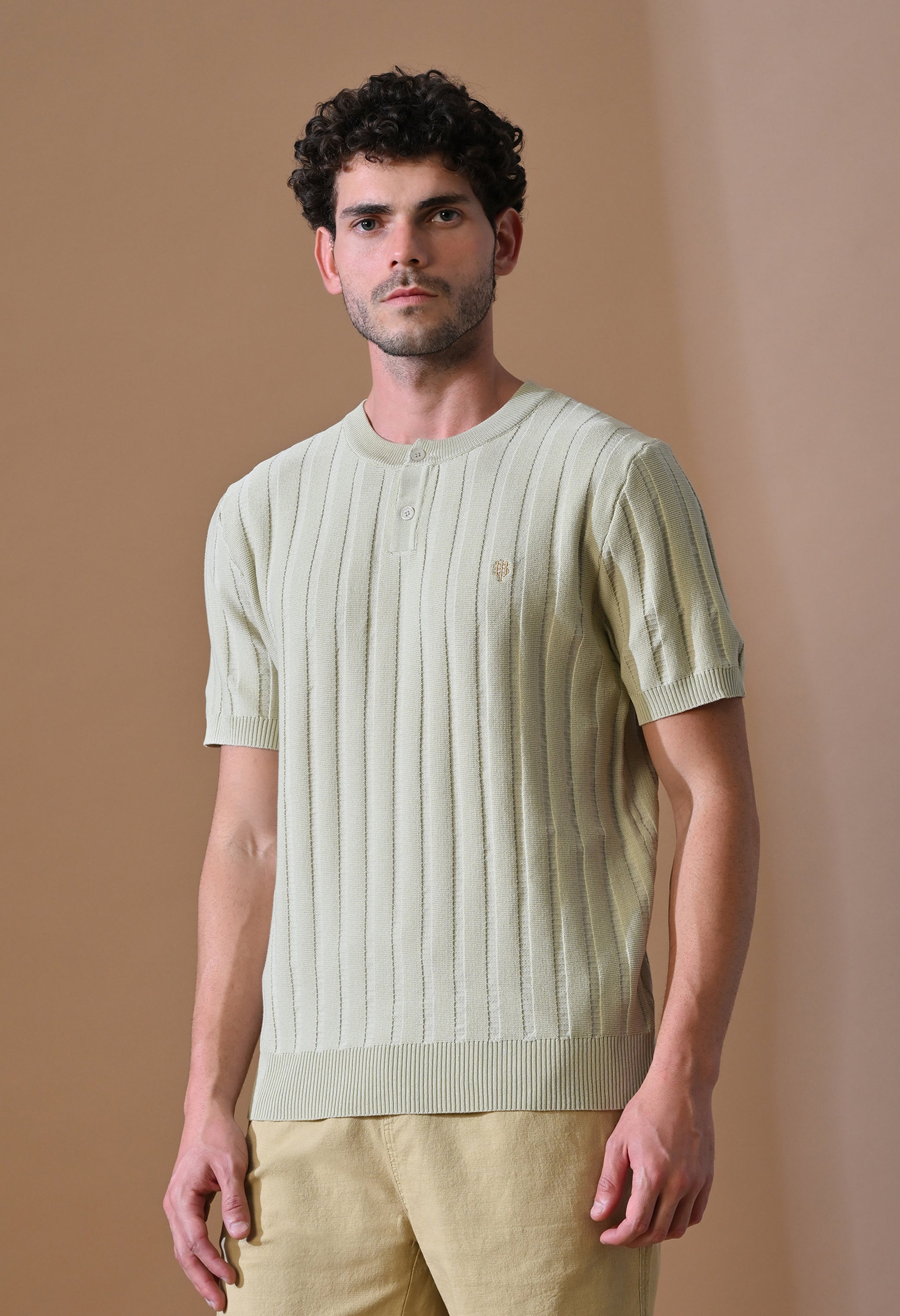 Classic Knitted Henley with Stripes for Men