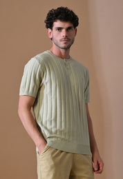 Classic Knitted Henley with Stripes for Men