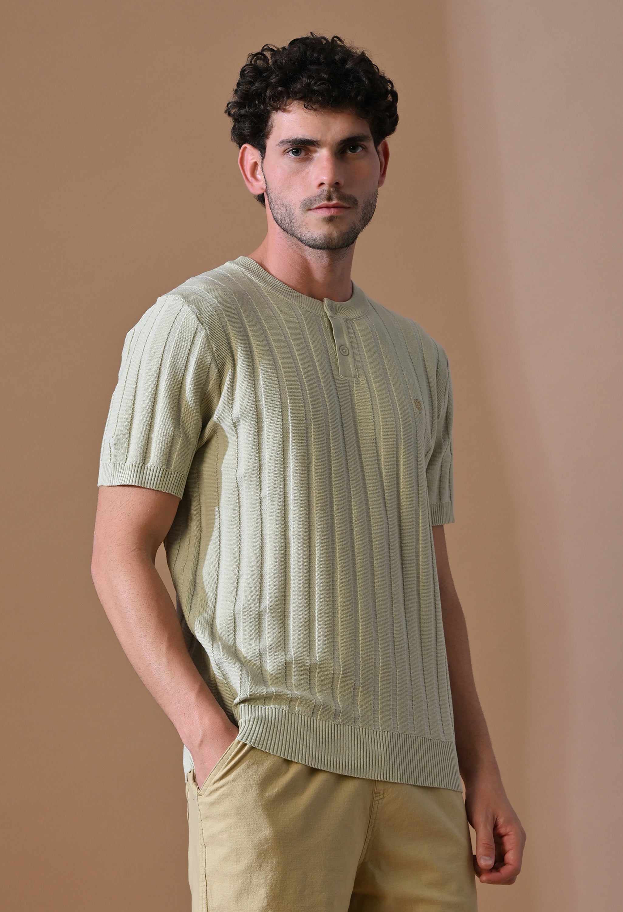 Classic Knitted Henley with Stripes for Men