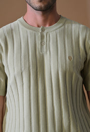 Classic Knitted Henley with Stripes for Men