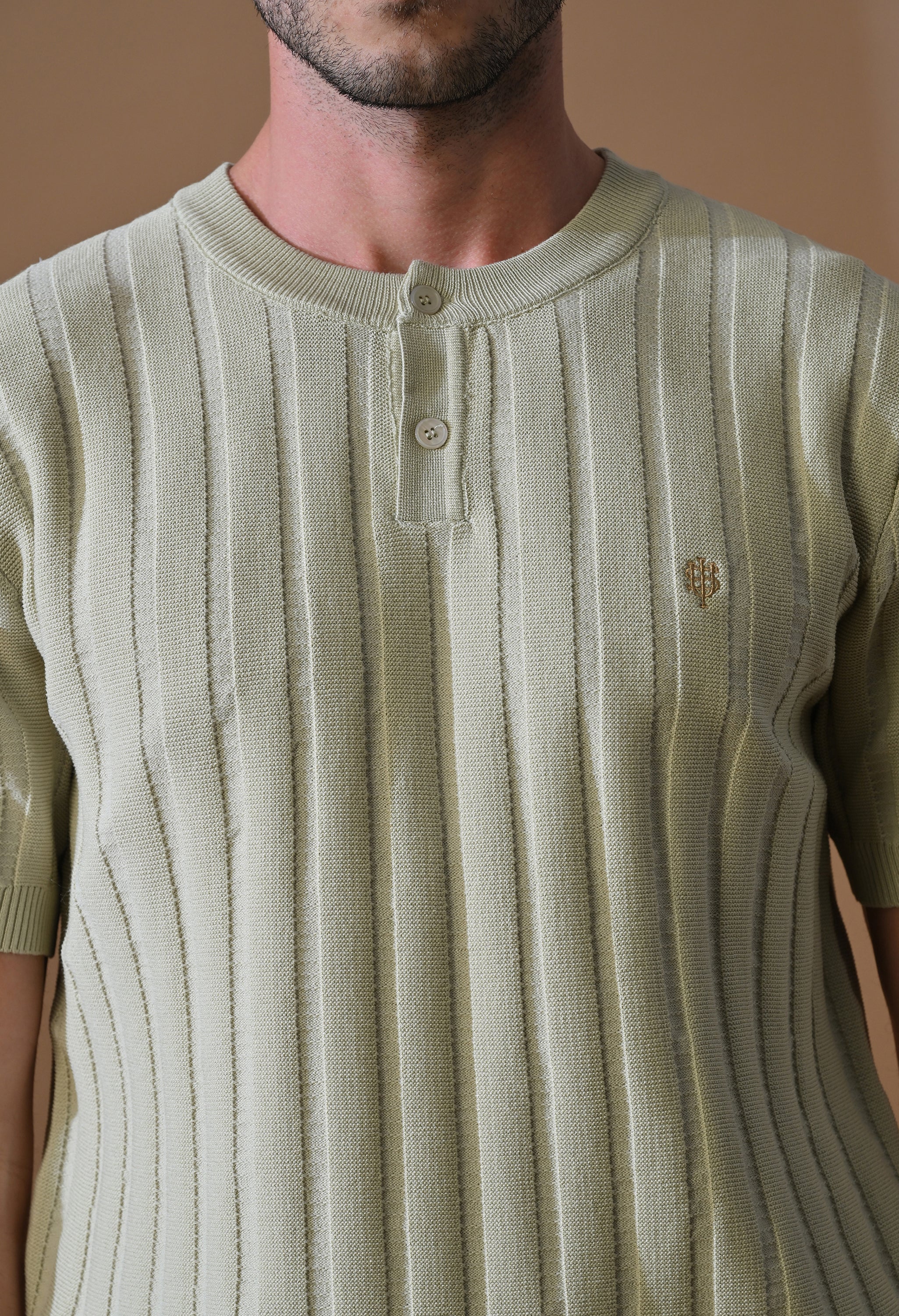 Classic Knitted Henley with Stripes for Men