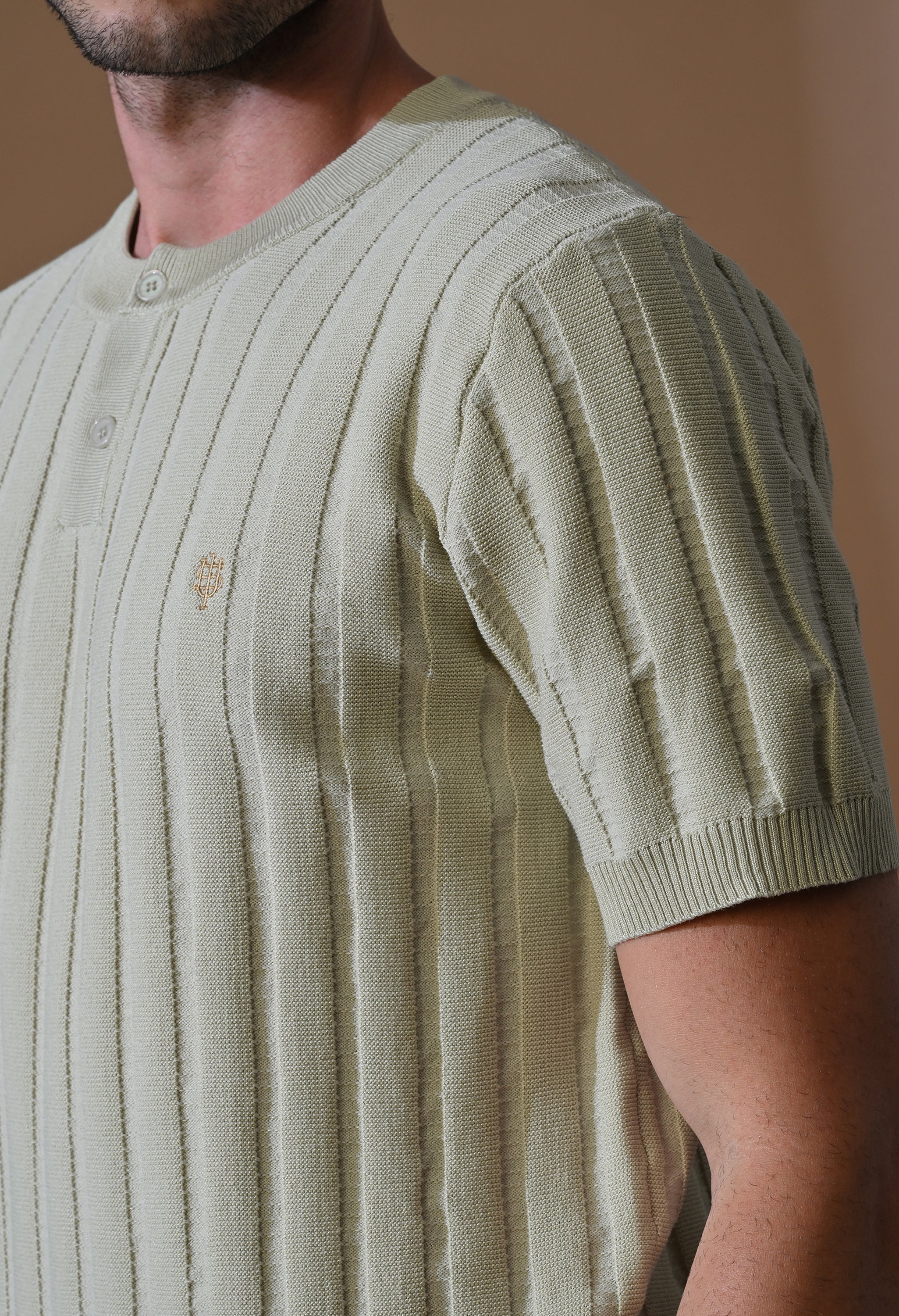 Classic Knitted Henley with Stripes for Men