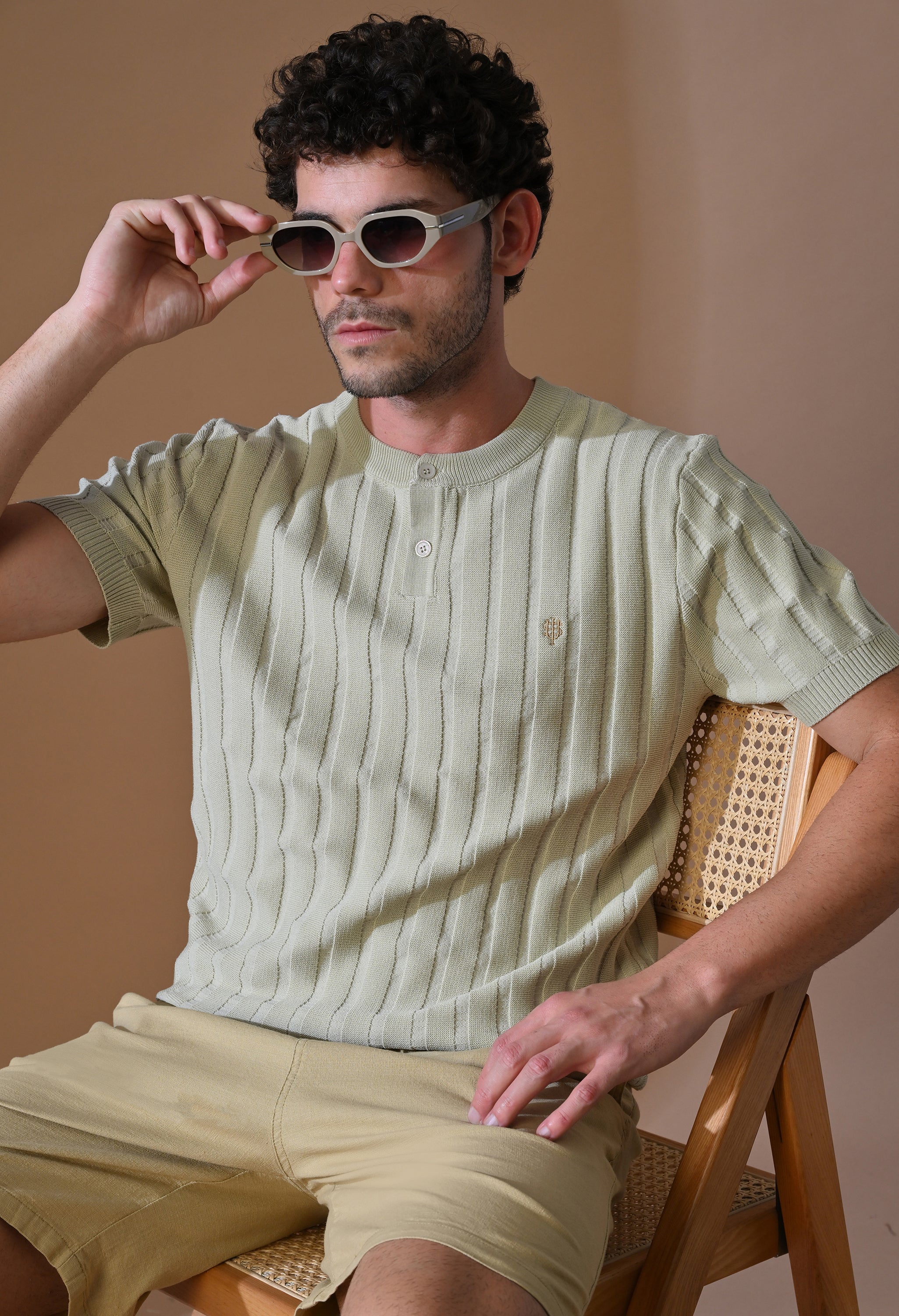 Classic Knitted Henley with Stripes for Men