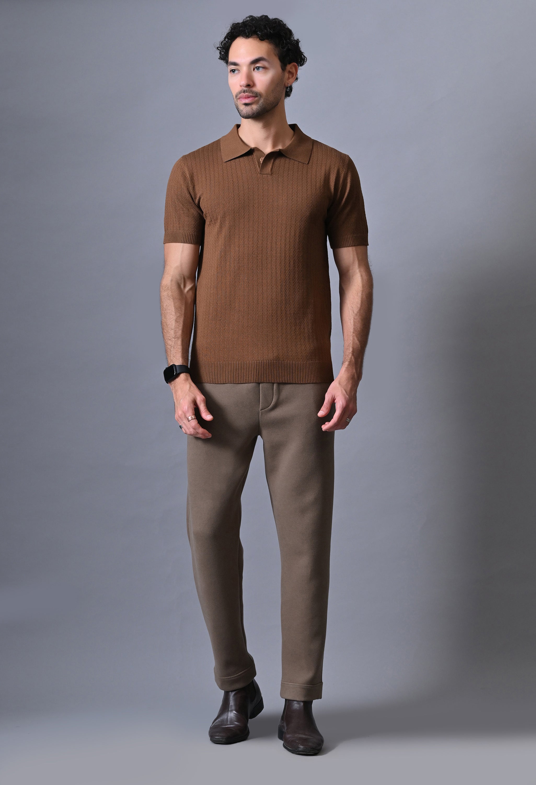 Textured Johnny collar Polo for Men