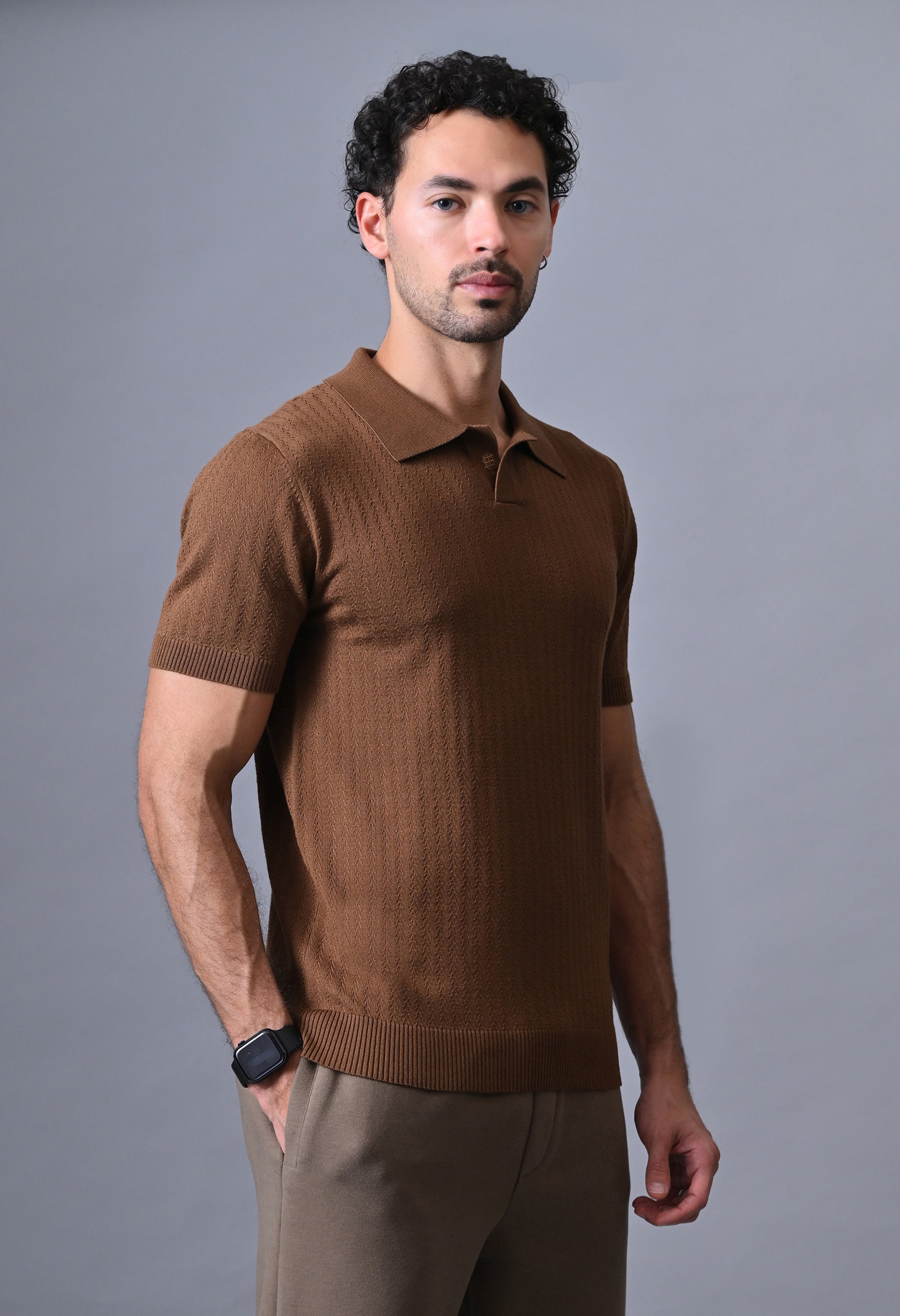Textured Johnny collar Polo for Men