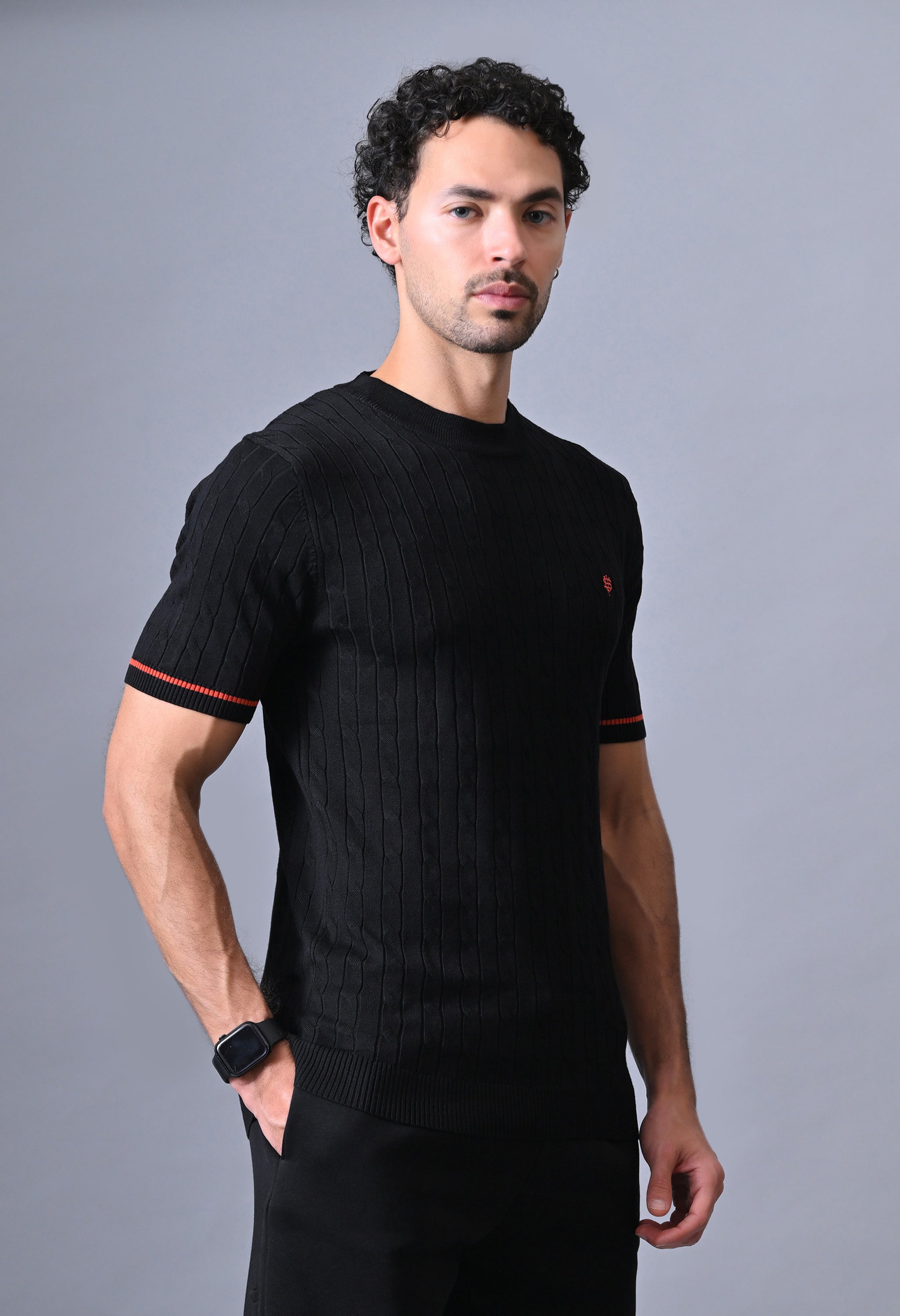 Classic T-shirt with Cable & Tipping for Men
