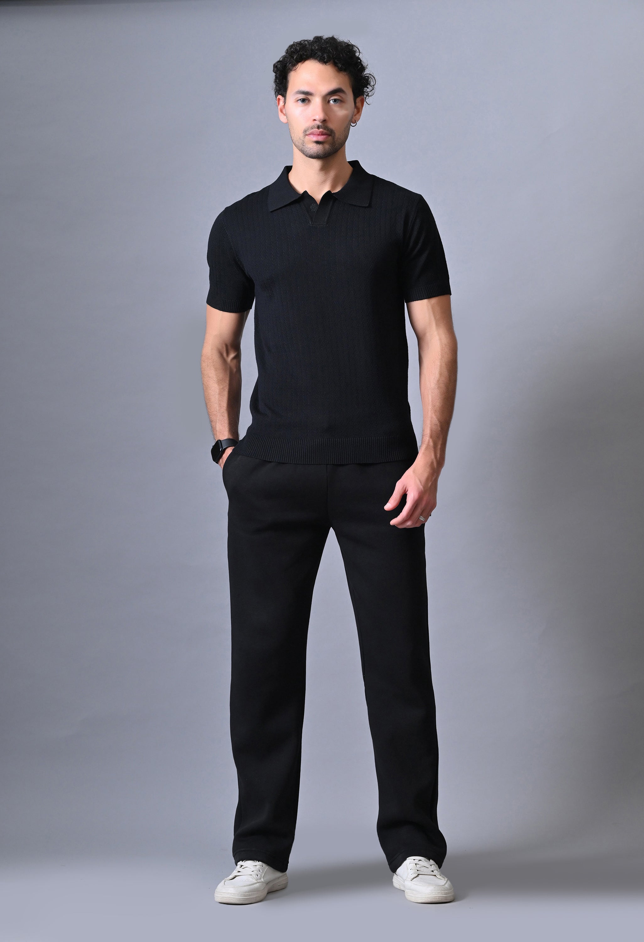 Textured Johnny collar Polo for Men