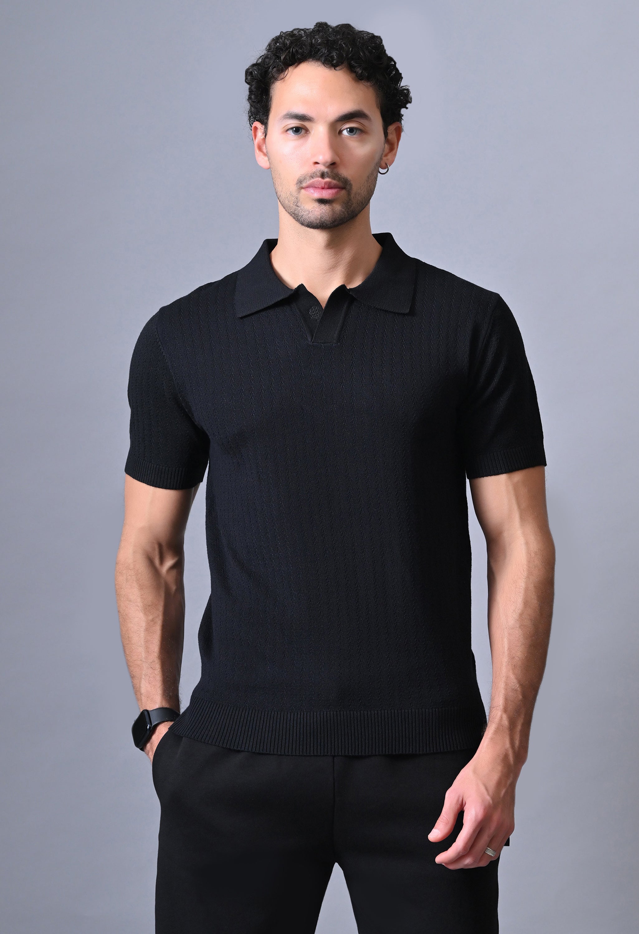 Textured Johnny collar Polo for Men