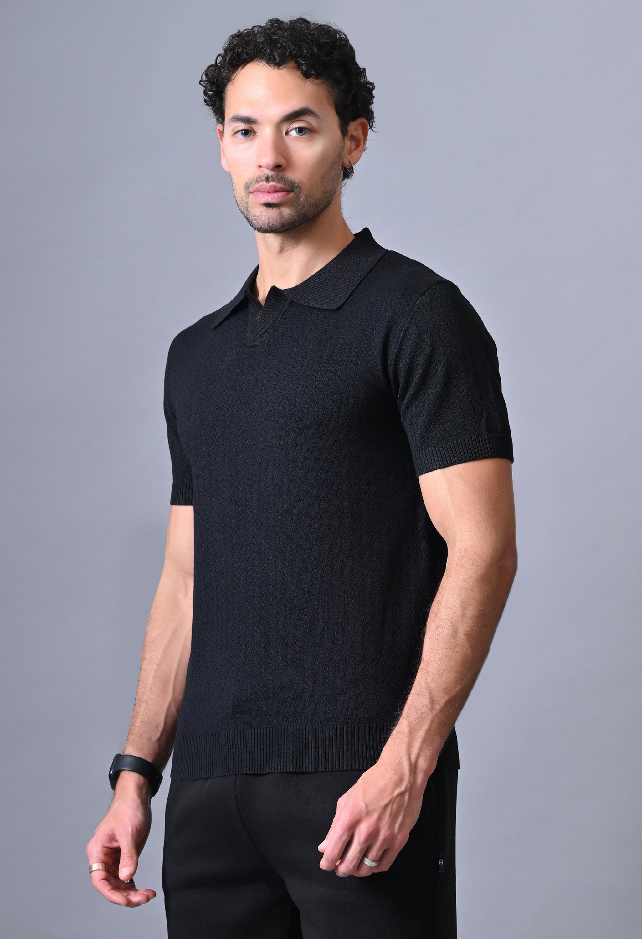 Textured Johnny collar Polo for Men