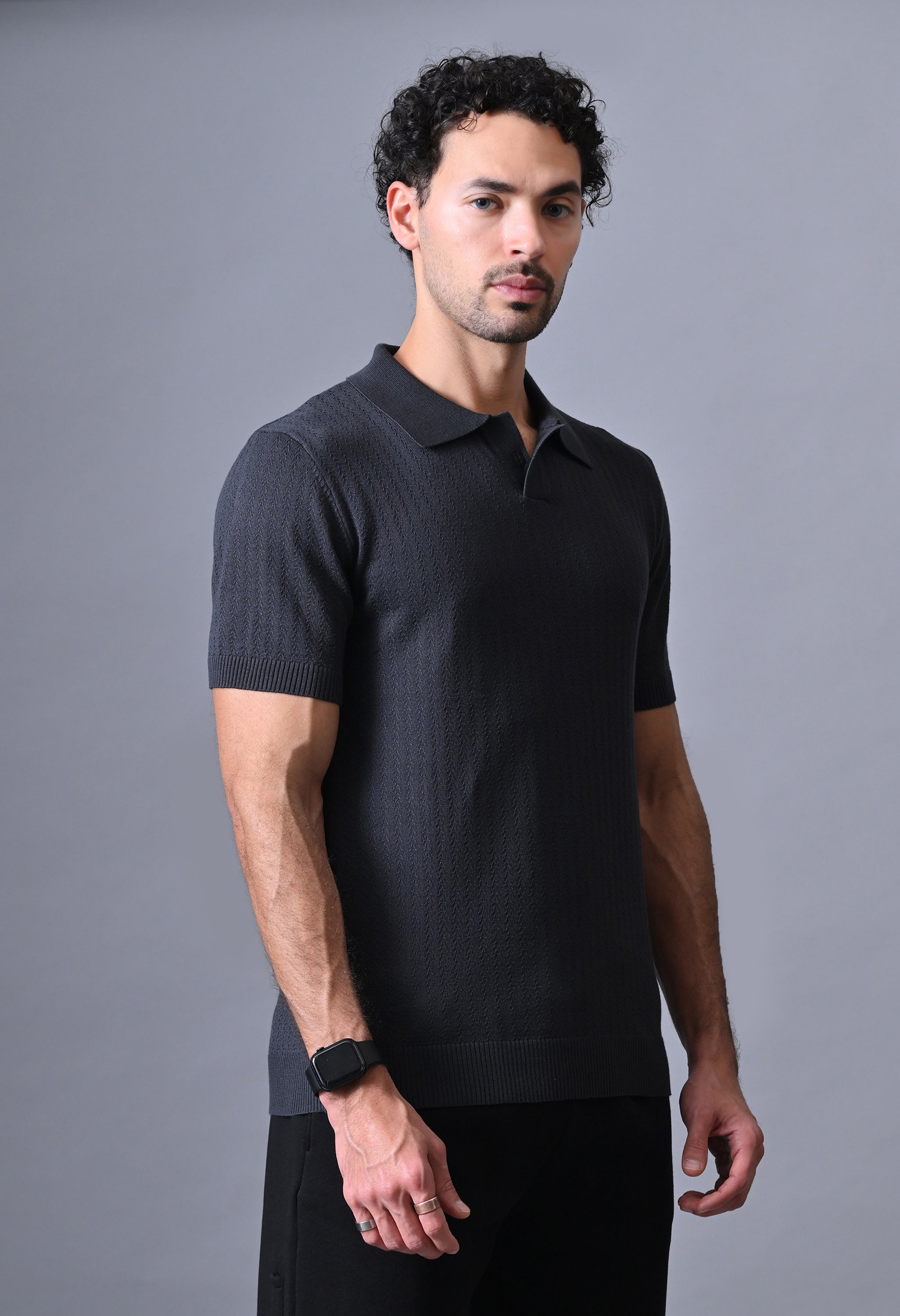 Textured Johnny collar Polo for Men