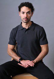 Textured Johnny collar Polo for Men