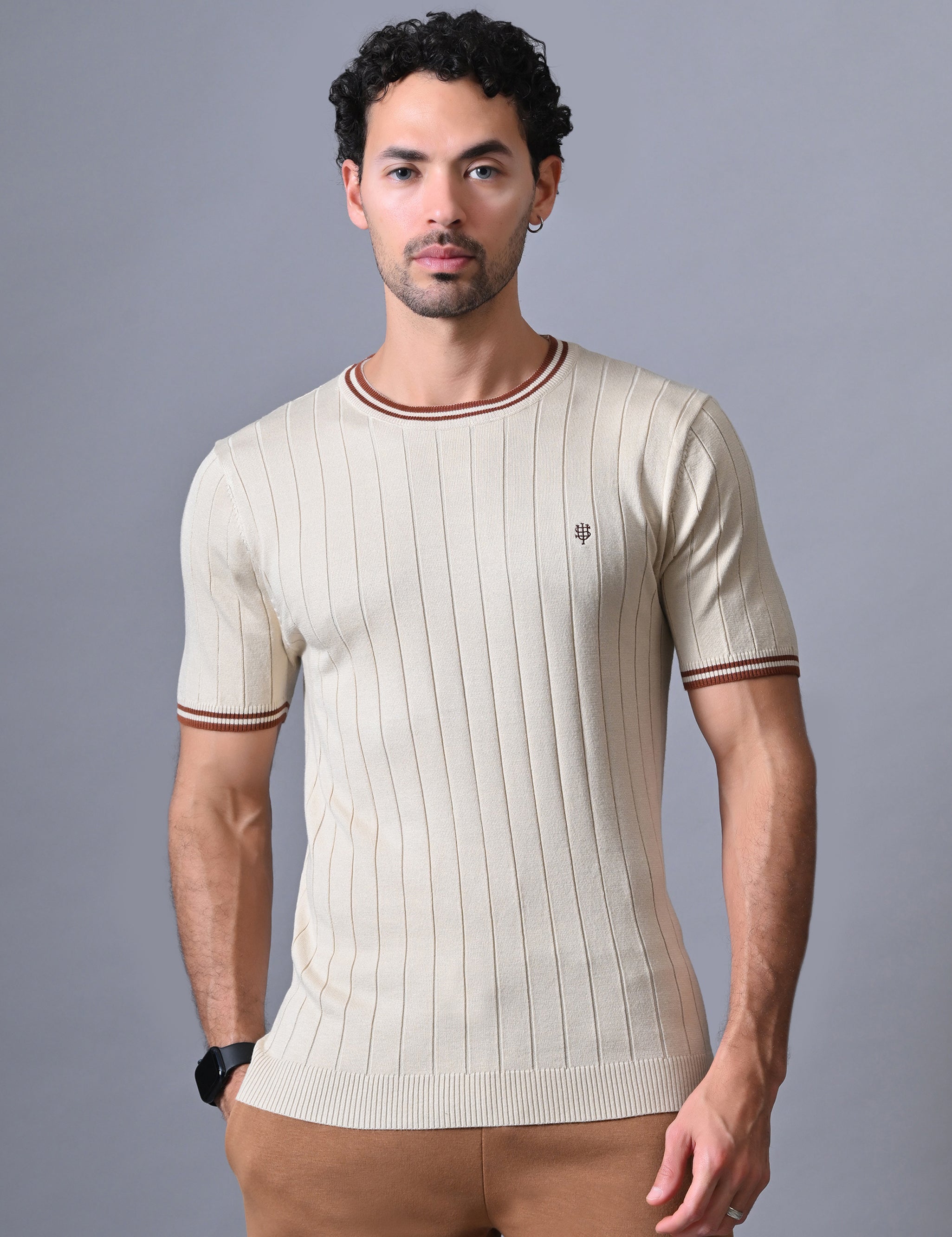 Classic Striped T-shirt with Tipping for Men