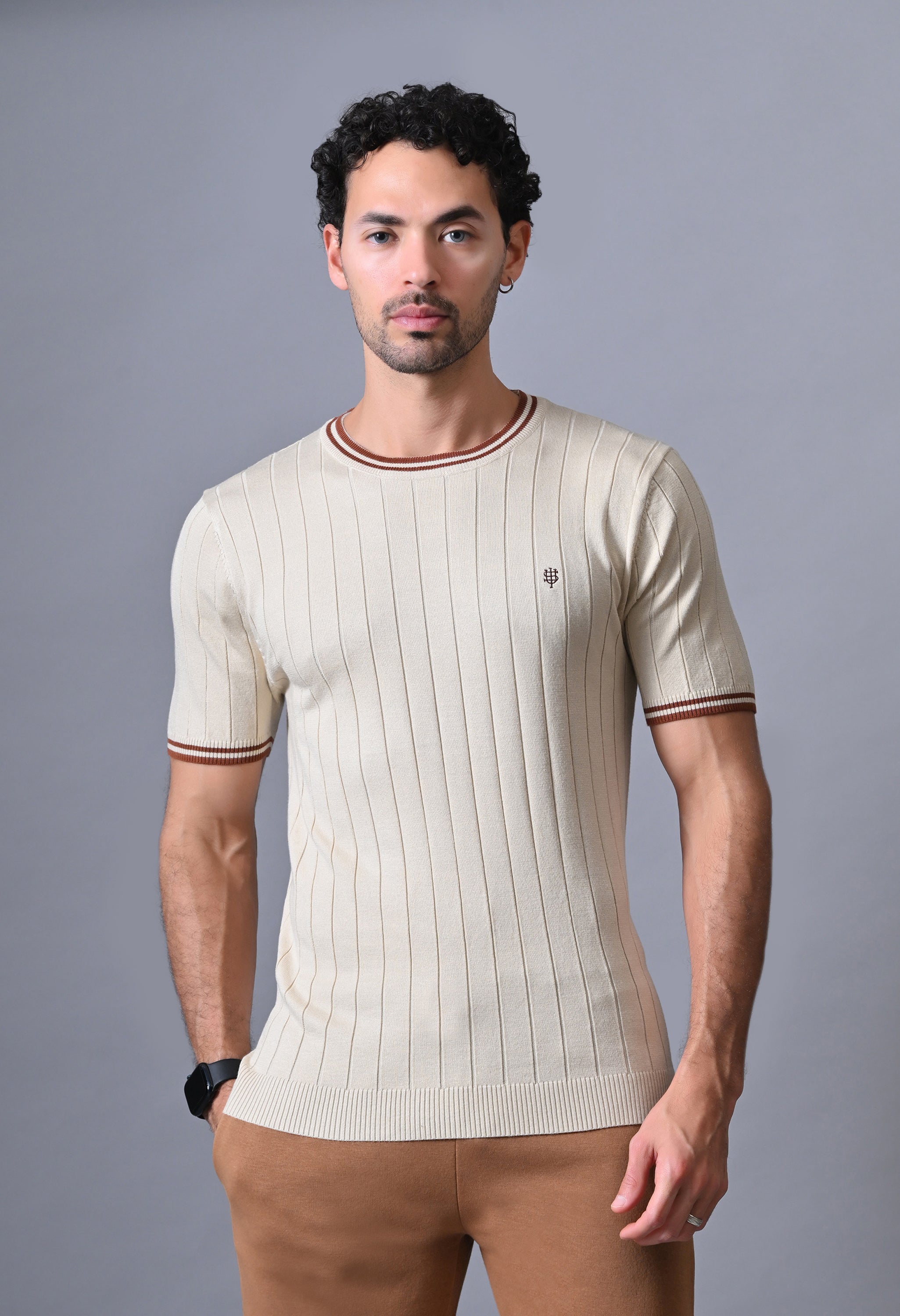 Classic Striped T-shirt with Tipping for Men
