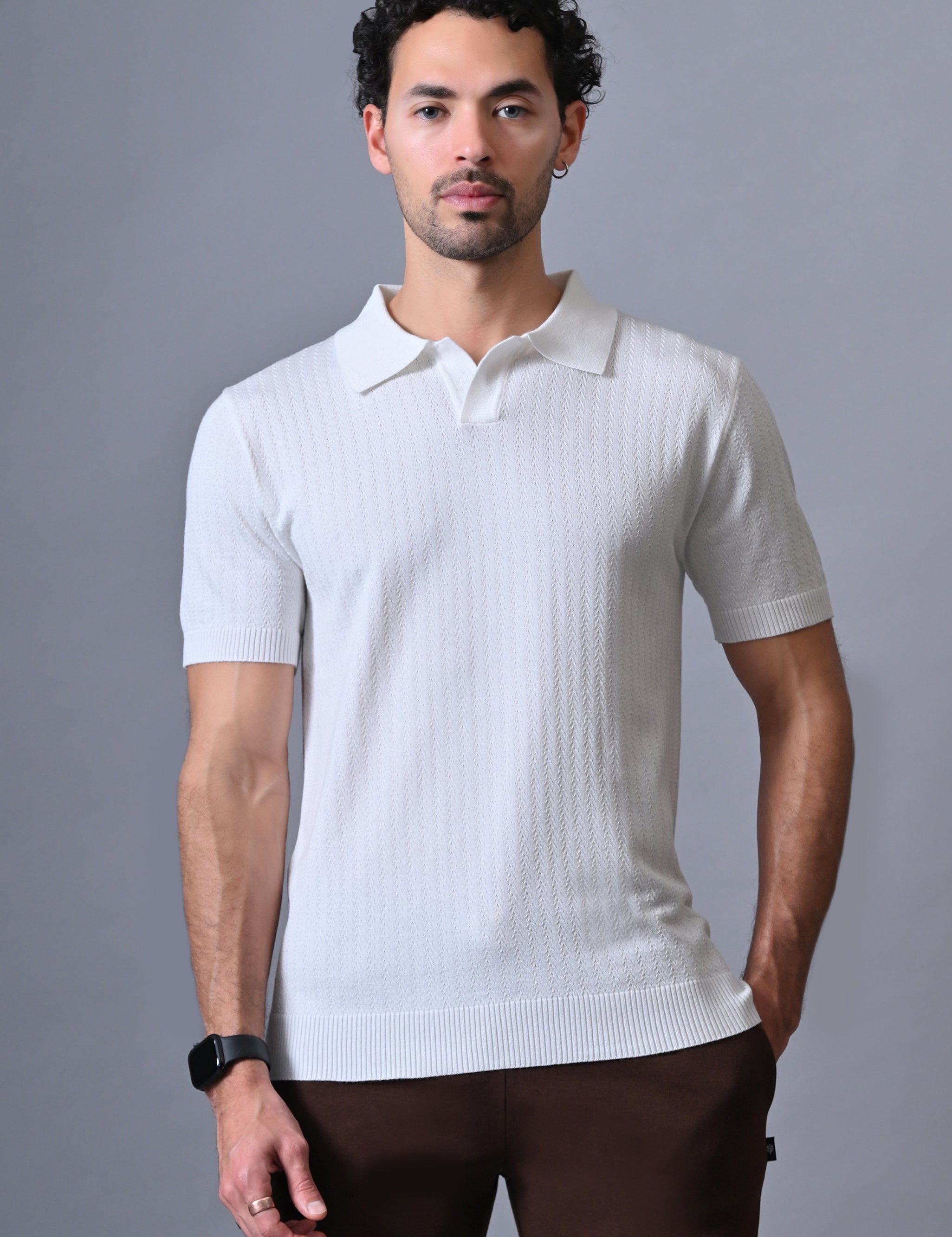Textured Johnny collar Polo for Men