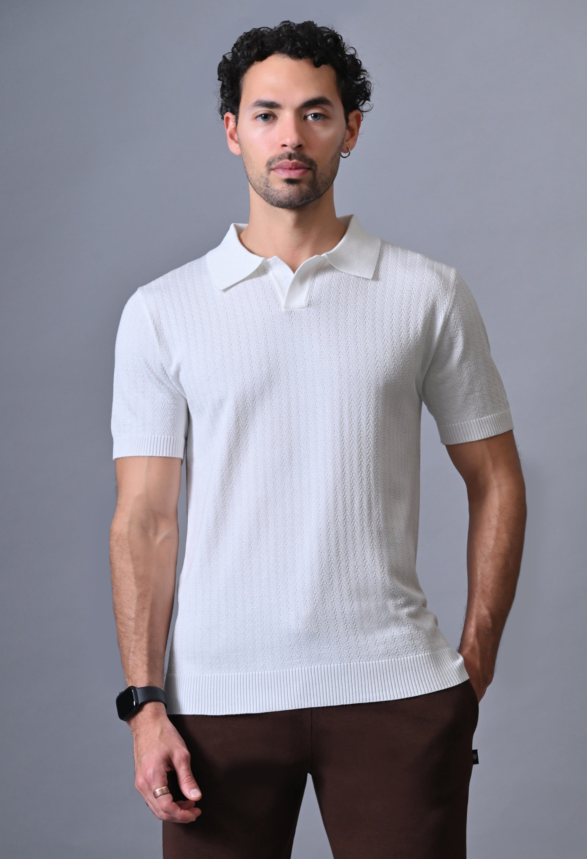 Textured Johnny collar Polo for Men