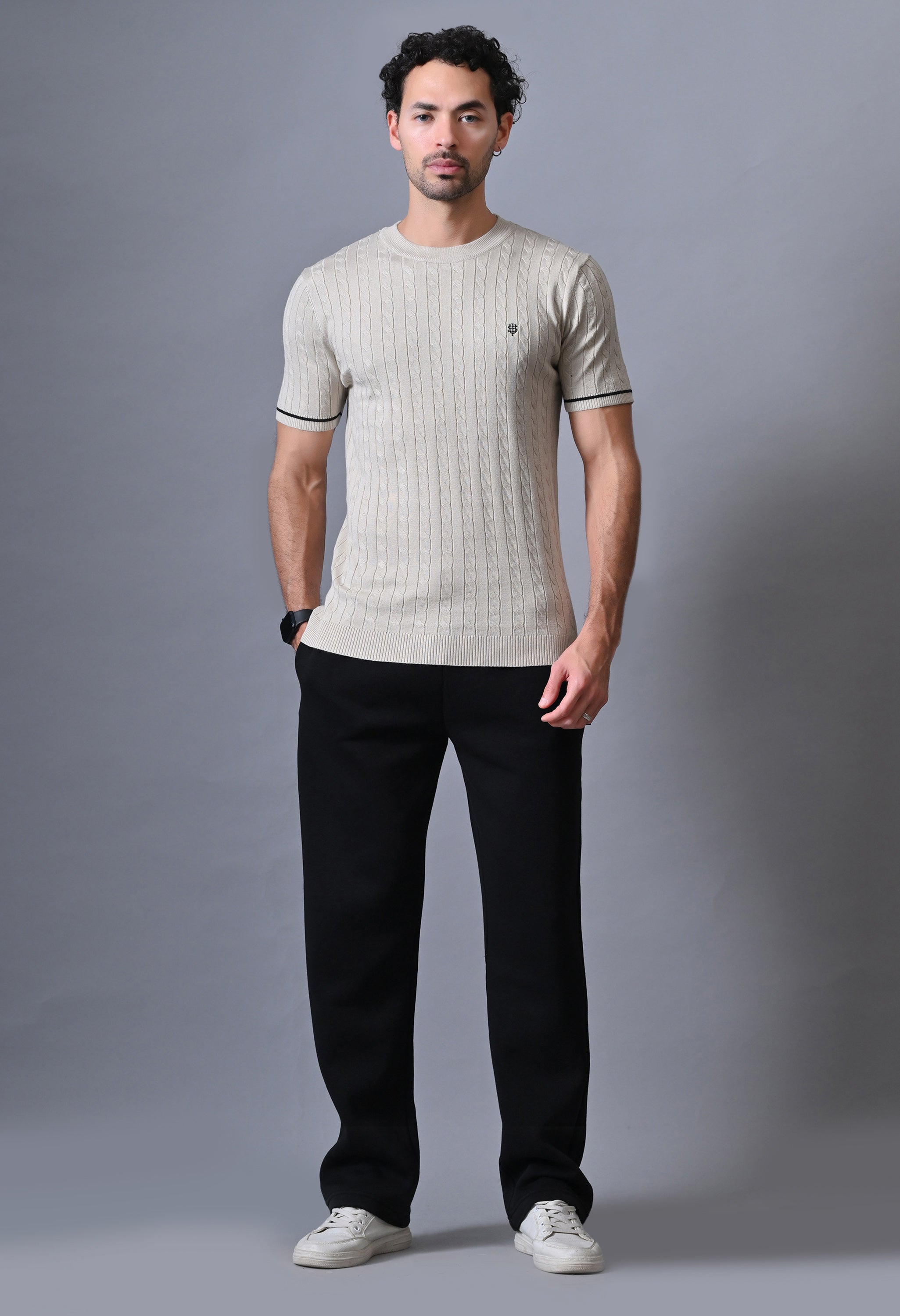 Classic T-shirt with Cable & Tipping for Men