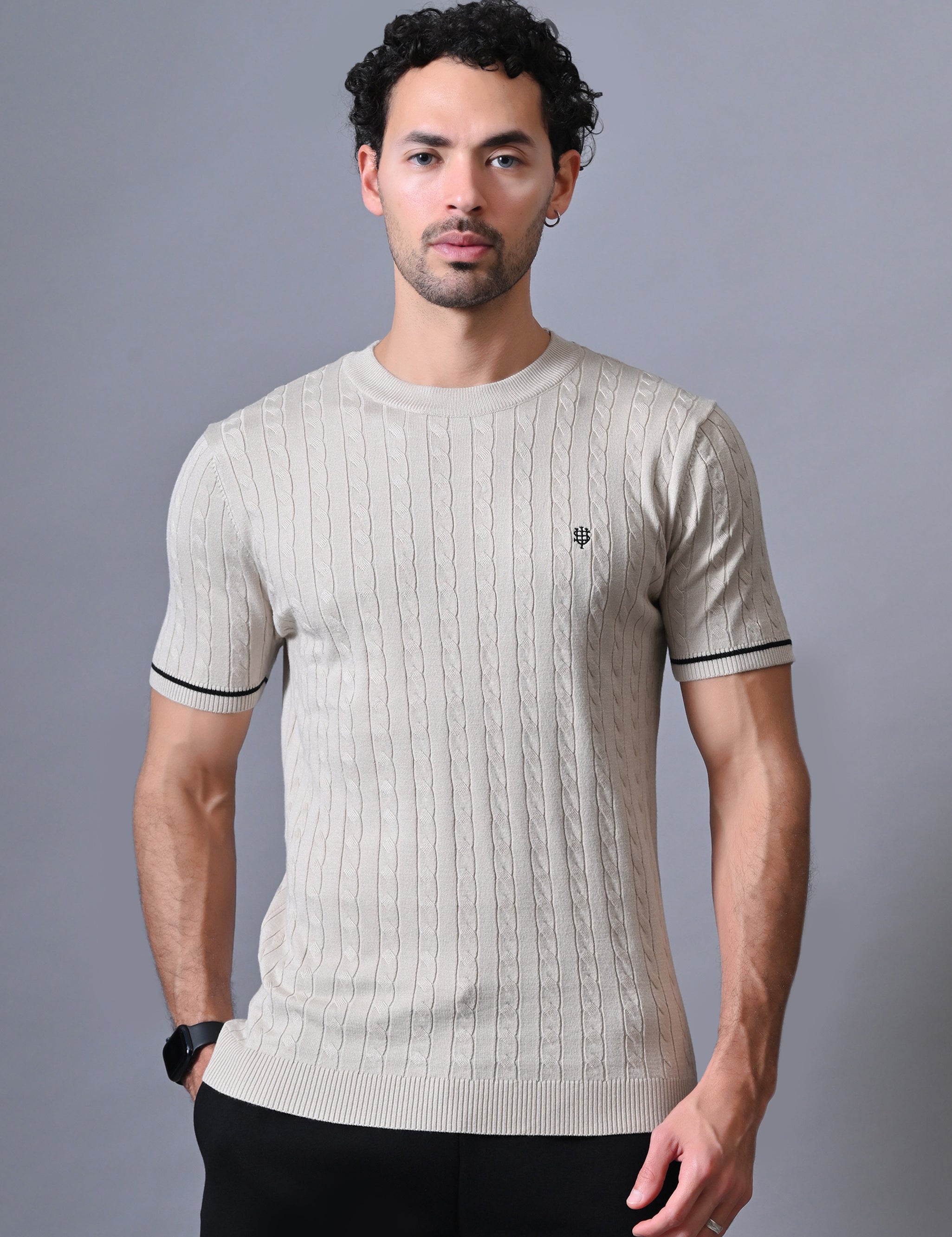 Classic T-shirt with Cable & Tipping for Men