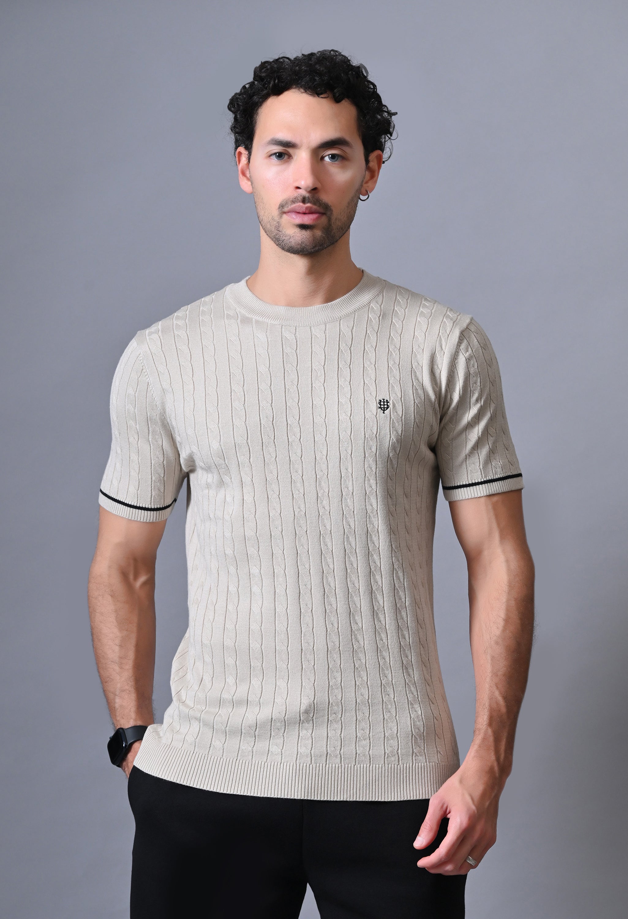 Classic T-shirt with Cable & Tipping for Men