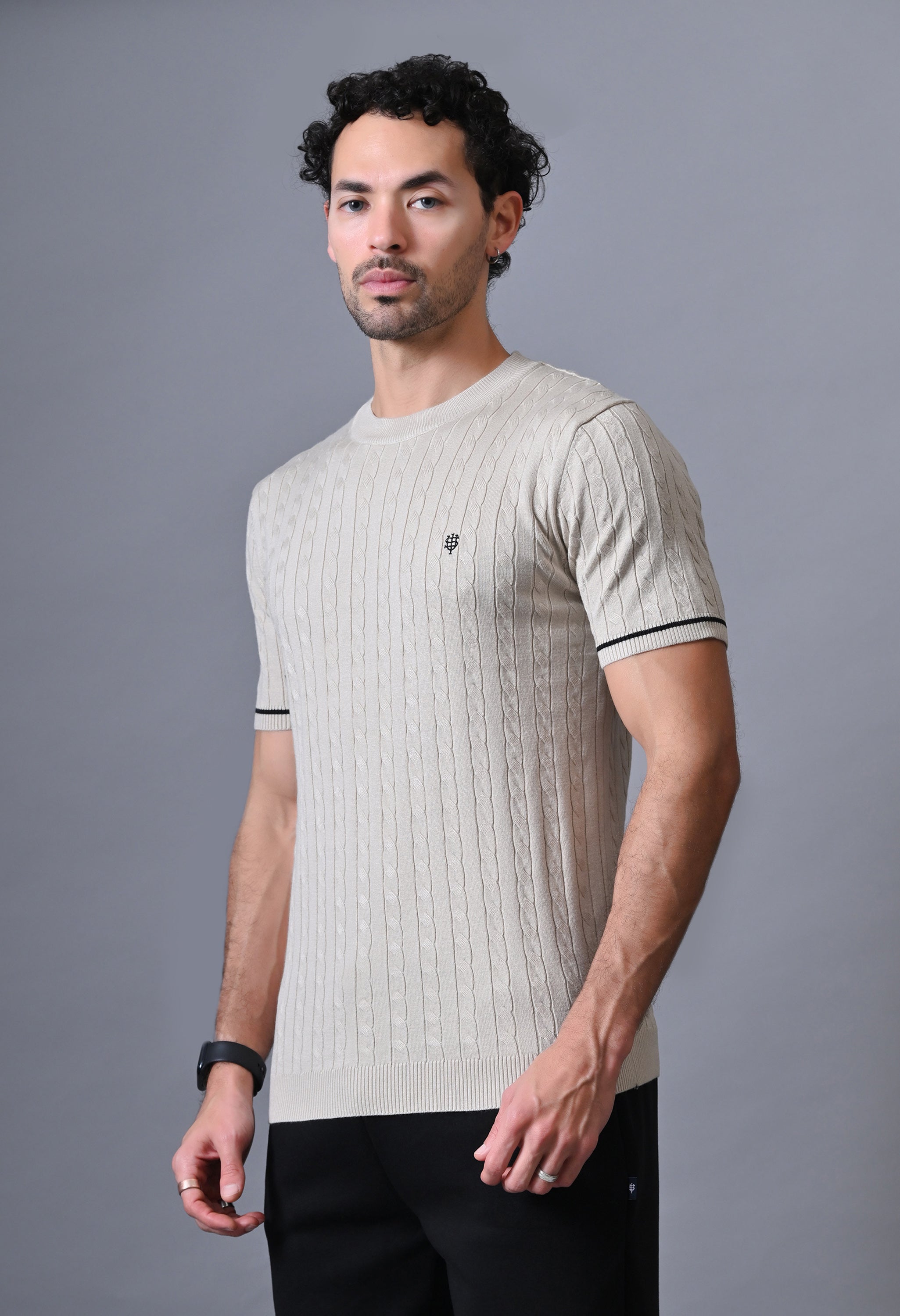 Classic T-shirt with Cable & Tipping for Men