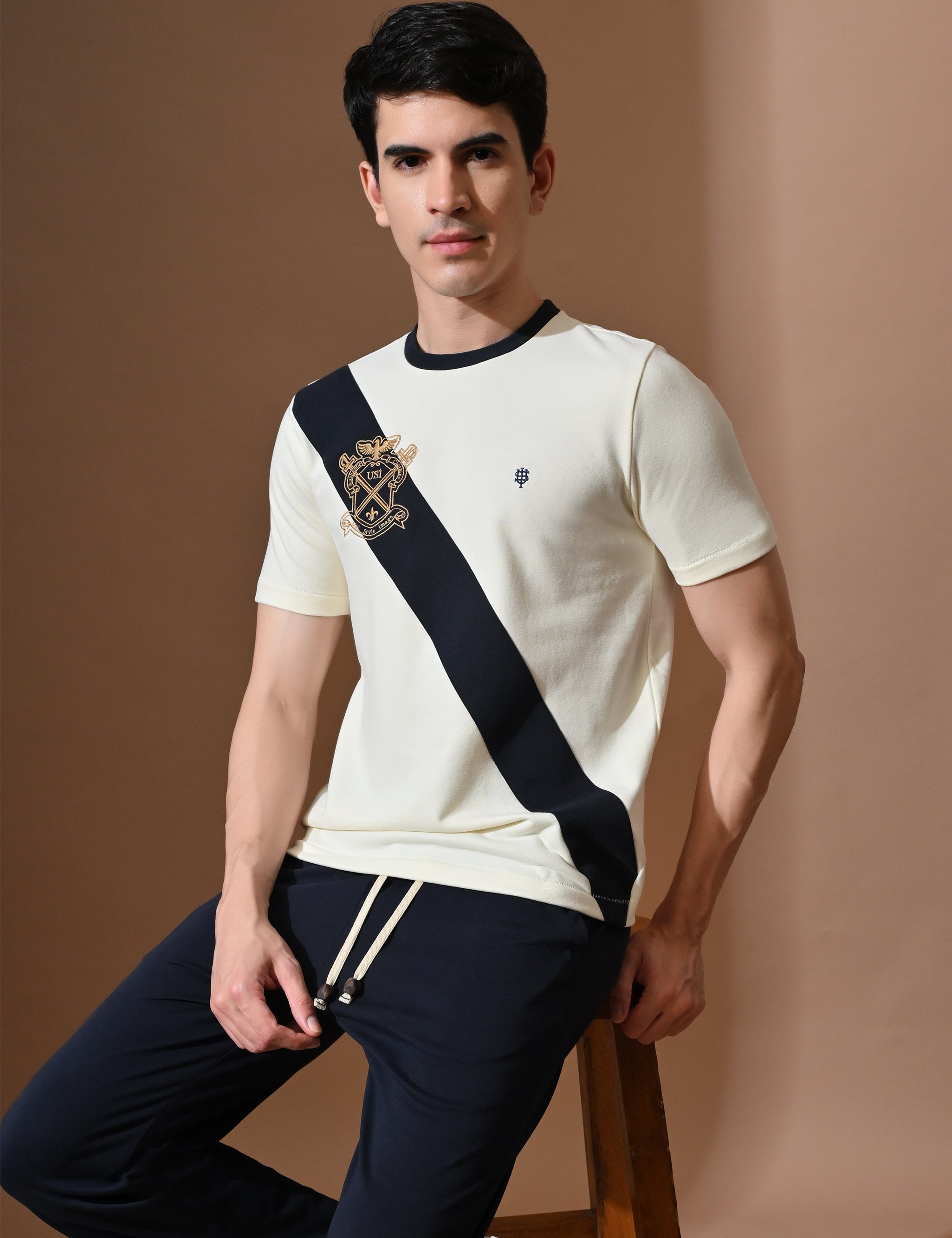 Terry Diagonal Striped T-shirt | High quality Cotton Terry