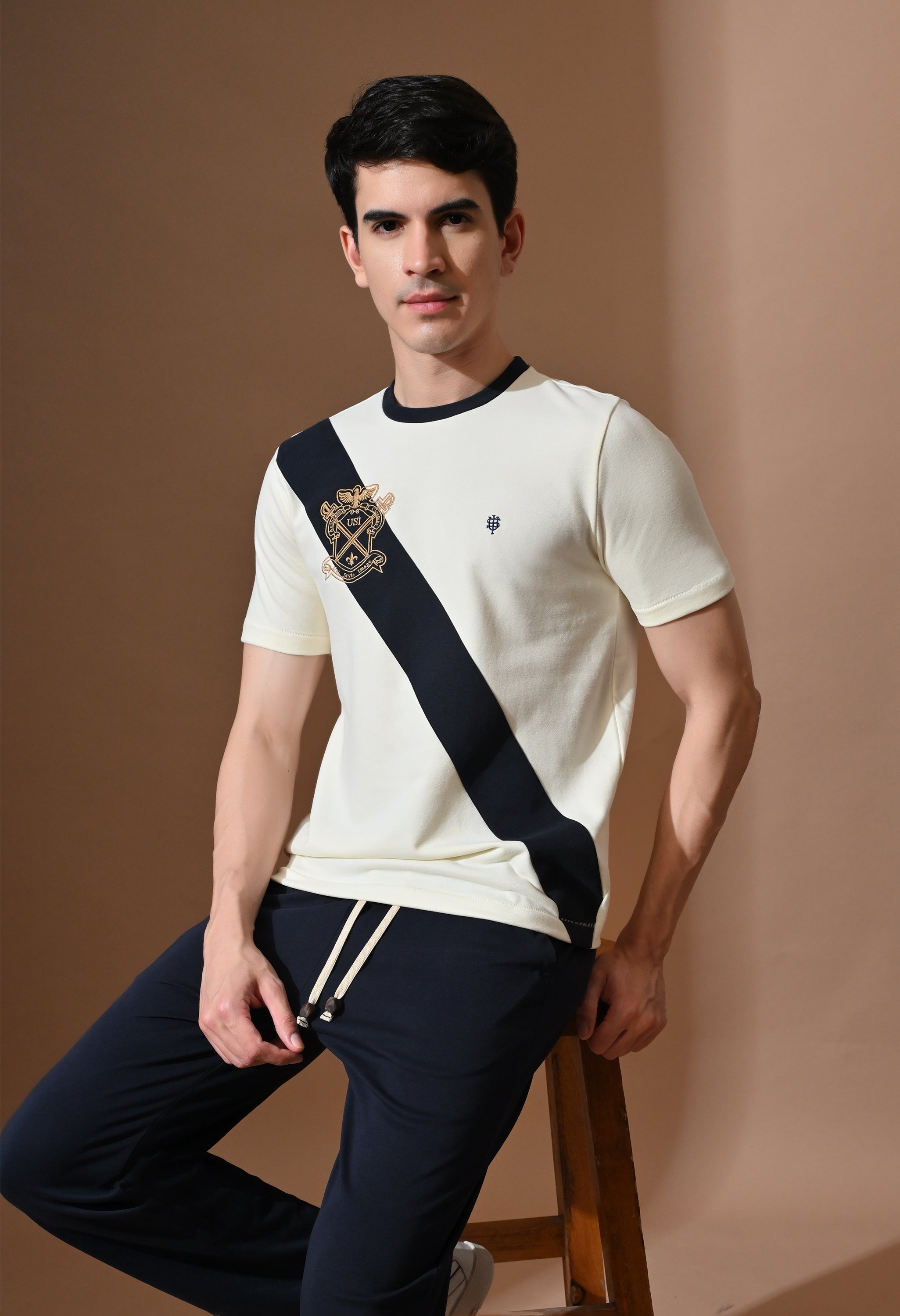 Terry Diagonal Striped T-shirt | High quality Cotton Terry