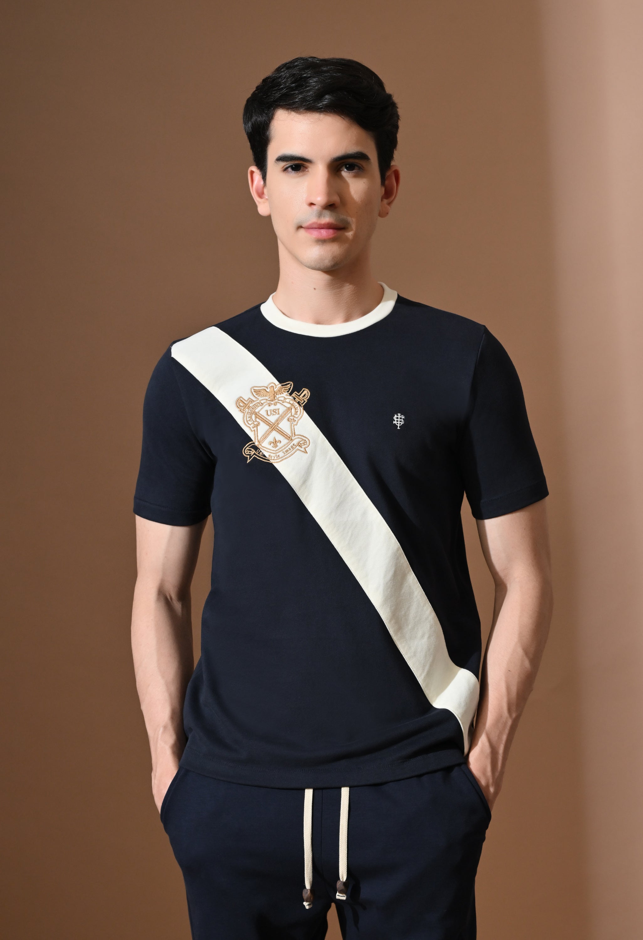 Terry Diagonal Striped T-shirt | High quality Cotton Terry