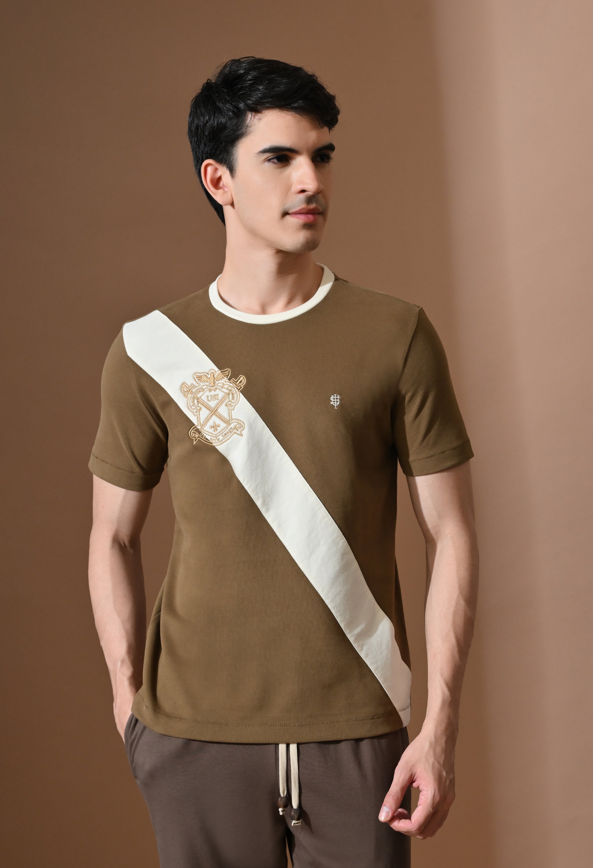 Terry Diagonal Striped T-shirt | High quality Cotton Terry