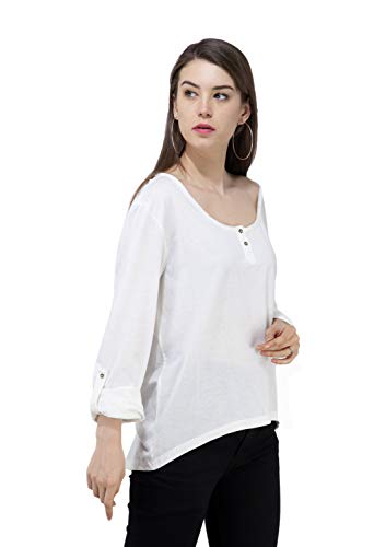 USI Uni Style Image | Boyfriend Fit | Henley Tshirt for Women | Cotton | Full Sleeve | Sustainable | Durable | Stylish | 50 wear Tested |Ivory